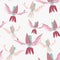 Orange lily flower seamless pattern on light mint pink colors.