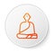 Orange line Buddhist monk in robes sitting in meditation icon isolated on white background. White circle button. Vector