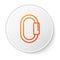 Orange line Carabiner icon isolated on white background. Extreme sport. Sport equipment. White circle button. Vector