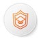 Orange line Graduation cap with shield icon isolated on white background. Insurance concept. Security, safety