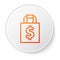 Orange line Shoping bag and dollar symbol icon isolated on white background. Handbag sign. Woman bag icon. Female