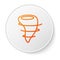 Orange line Tornado icon isolated on white background. White circle button. Vector Illustration