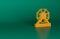 Orange Lottery machine icon isolated on green background. Lotto bingo game of luck concept. Wheel drum leisure