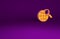 Orange Magnifying glass with globe icon isolated on purple background. Analyzing the world. Global search sign