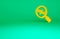 Orange Magnifying glass with percent icon isolated on green background. Discount offers searching. Search for discount