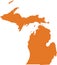 Orange map of Michigan Great Lake State