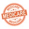 Orange Medicare universal healthcare campaign stamp flat vector label for print and websites