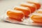 Orange medicine tablets macro
