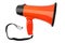 Orange megaphone on white background isolated close up, hand loudspeaker design, loud-hailer or speaking trumpet