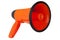 Orange megaphone on white background isolated close up, hand loudspeaker design, red loudhailer or speaking trumpet sign