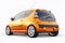 orange metallic ultra compact city car for the cramped streets of historic cities with low fuel consumption. 3d