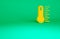 Orange Meteorology thermometer measuring icon isolated on green background. Thermometer equipment showing hot or cold