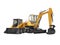 Orange mini crawler excavator and mini loader isolated 3d render on white background no shadow