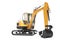 Orange mini crawler excavator on rubber tire with turned cabin to the left 3d render on white background no shadow