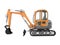 Orange mini tracked excavator left view 3d render on white background no shadow