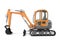 Orange mini tracked excavator left view 3d render on white background with shadow