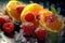 Orange, mint and raspberry fruit ice, refreshing fruity icecream, AI Generated