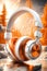 Orange mix white headphone on blur background, vertical composition