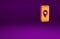 Orange Mobile smart phone with app delivery tracking icon isolated on purple background. Parcel tracking. Minimalism
