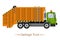 Orange modern garbage truck with green cab. Garbage disposal