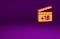 Orange Movie clapper with 18 plus content icon  on purple background. Age restriction symbol. Adult channel