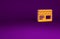 Orange Movie clapper icon isolated on purple background. Film clapper board. Clapperboard sign. Cinema production or