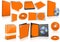 Orange multimedia disks and boxes on white