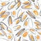 Orange Mussels Sketch Design Seamless Line Pattern on White