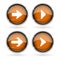 Orange Next buttons with chrome frame. Round glass shiny 3d icons with arrows