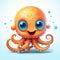 An orange octopus with blue eyes and a big smile.