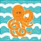 Orange Octopus in a Blue Waves