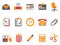 Orange office and documents icons set
