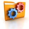 Orange office folder with blue and red gears