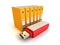 Orange office ring binders with red usb flash drive