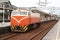 The orange old train in trainstation at taiwan