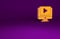 Orange Online play video icon isolated on purple background. Computer monitor and film strip with play sign. Minimalism