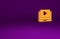 Orange Online play video icon isolated on purple background. Laptop and film strip with play sign. Minimalism concept