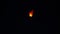 An orange paper lantern flies in total darkness