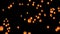 Orange paper lanterns floating at night in starry sky. Traditional design for Chinese New Year