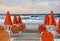 Orange parasols on the beach