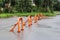 orange parking barriers, parking space limiters and blockers. Parking and road equipment