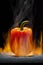 Orange Pepper on a Hot Flaming Barbecue Grill