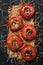 Orange Persimmons On Black Background, Rustic Style, Top View