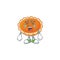 Orange pie with crying character on white background.
