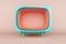 Orange or pink television entertainment vintage tv blue green pastel box 3d screen depth stand leg with empty space.