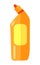 Orange plastic bottle for toilet cleaner. Plastic container for storing liquids. House cleaning