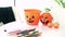 Orange plastic pumpkin symbolizes evil on the day halloween.