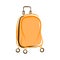 Orange plastic suitcase with wheels, retractable handle