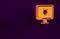 Orange Police database icon isolated on purple background. Police badge on monitor screen. Online police service