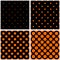 Orange polka dots on black vector background set